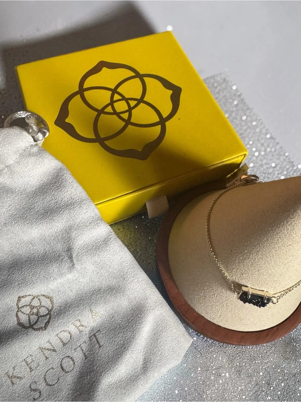Kendra Scott Silver Adjustable Bracelet with Black Druzy Bar. NWT